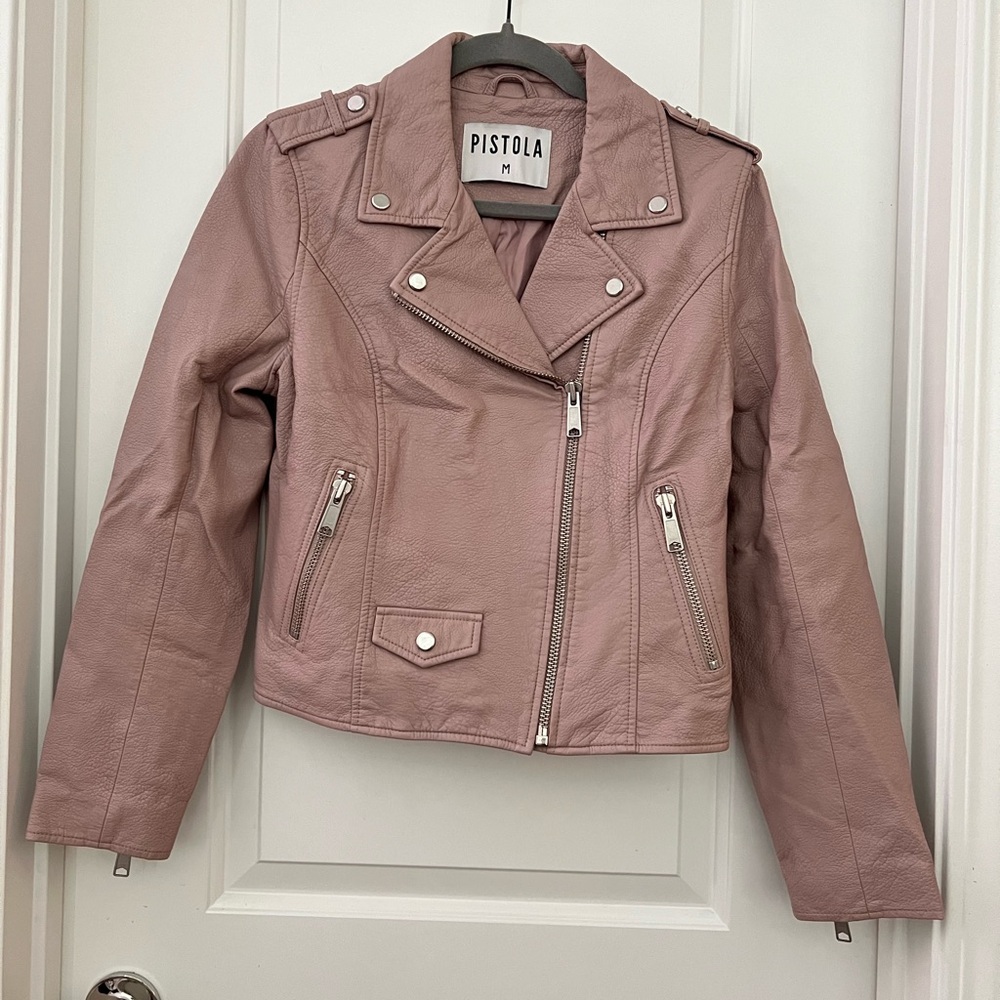 Pistola, Dusty pink moto leather jacket, Size medium - Picture 2 of 6